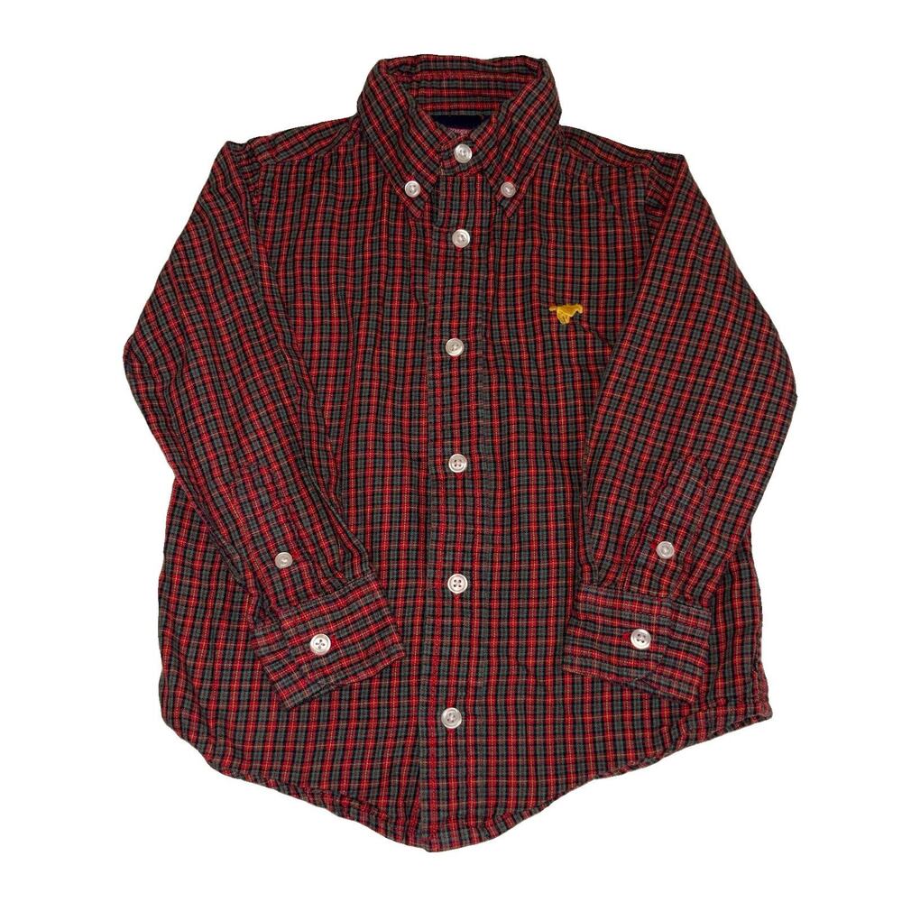 Wrangler Toddler Boys Plaid Button Down Shirt 4T Long Sleeve Horse Logo Western